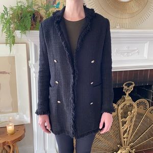 Rachel Zoe long fringe tweed jacket